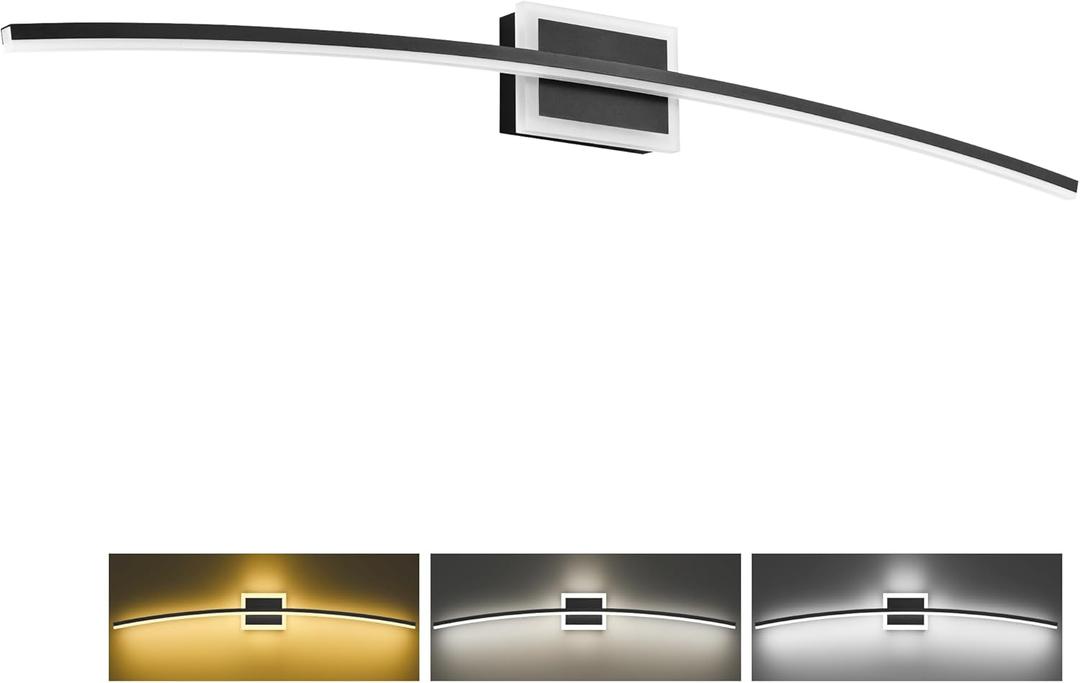 PRESDE 48inch 3 Colors Changeable Modern Black LED Bathroom Light Fixtures Over Mirror,Bathroom Vanity Light,Dimmable Bath Lighting bar 