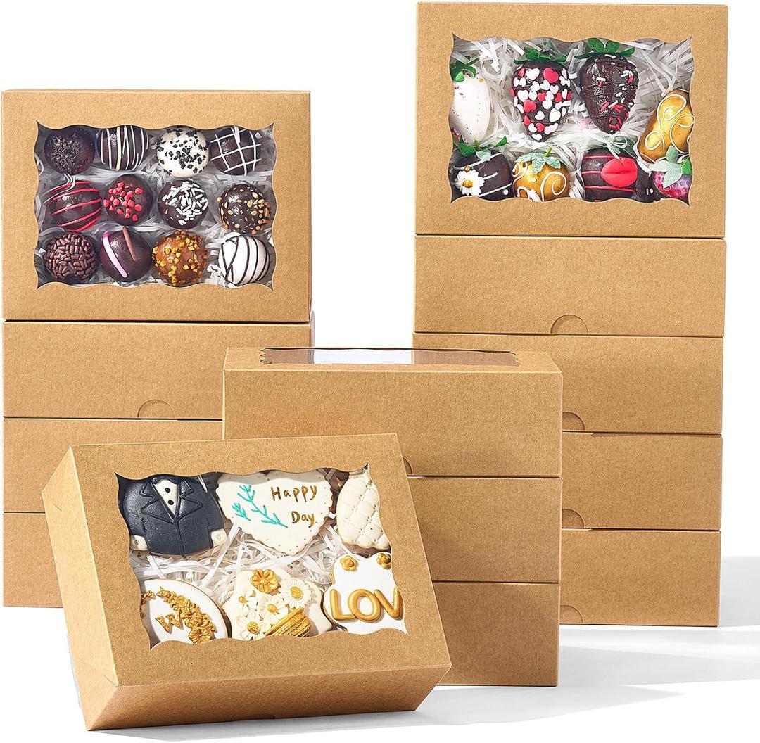 20PCS 8x5x2 Inch Bakery Boxes Cookie Boxes with Window Treat Boxes Bakery Packaging for Dessert Donut,Muffins,Chocolate,Cupcake,and Candy Gift Giving Christmas Valentine's Mother's Day (Brown)