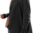 Tankaneo Womens Oversized Long Sleeve Shirts V Neck Tshirts Casual Loose Fit Tunic Tops for Leggings with Thumb Holes (X-Large, Black)