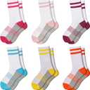 Comfoex Girls Crew Socks Athletic Half Cushioned Long Socks Cotton Calf Socks For Kids 6 Pairs (7-10 Years)