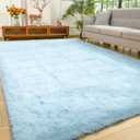 YJ.GWL Area Rugs for Living Room Bedroom, 5x8 Machine Washable Large Light Blue Carpet, Soft Fluffy Shaggy Thick Big Shag Indoor Floor Rug for Kids Boy and Girls Room Dorm Home Decor Aesthetic