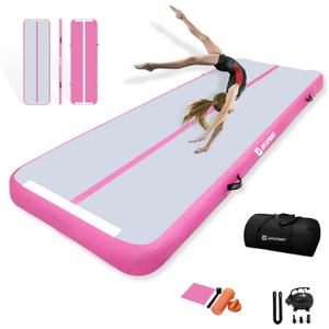 AKSPORT Inflatable Gymnatsics Mat Tumble Track 10ft 13ft 16ft 20ft 23ft Air Tumbling Mat with Air Pump for Home Use/Training/Cheerleading/Yoga (6.56ftx3.3ftx4inch, Pink Grey)