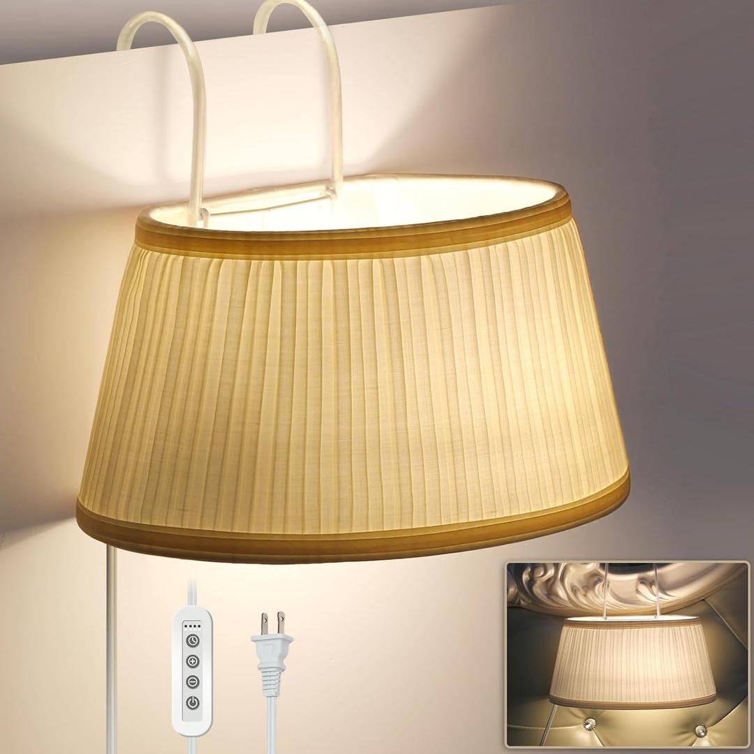 NITOWOLF Bed Reading Light, Headboard Light Reading Lights for Books in Bed with Adjustable Hook, Eye Caring Soft Fabric Shade Bedtime Reading Lamp Plug in, LED Bulb Included (Beige)