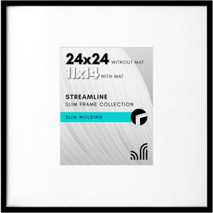 Americanflat 24x24 Picture Frame with Polished Plexiglass - Use as 11x14 Frame with Mat or Display 24x24 Photo Without Mat - Streamline Collection - Thin Border Square Frames for Wall Display - Black