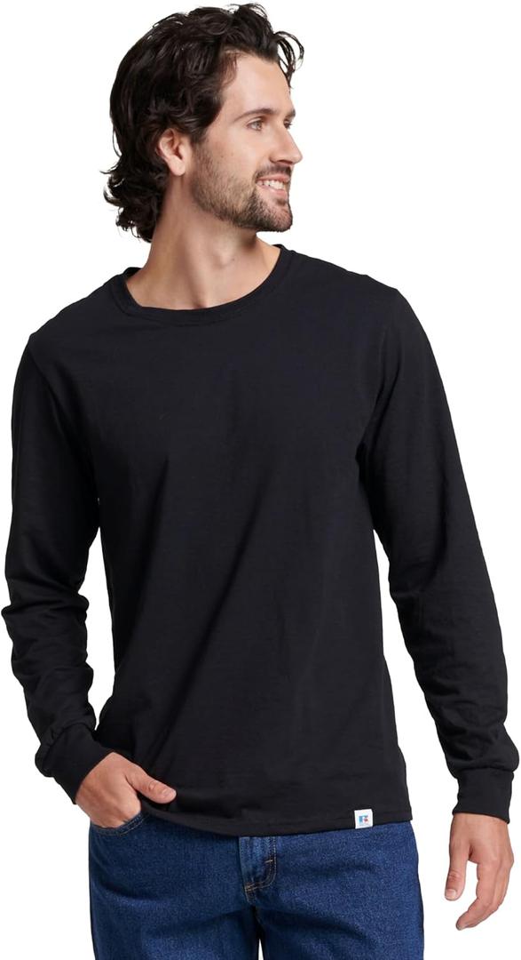 Russell Athletic Men's Dri-Power Long Sleeve Tees, Moisture Wicking, Odor Protection, UPF 30+ (Medium, Black)