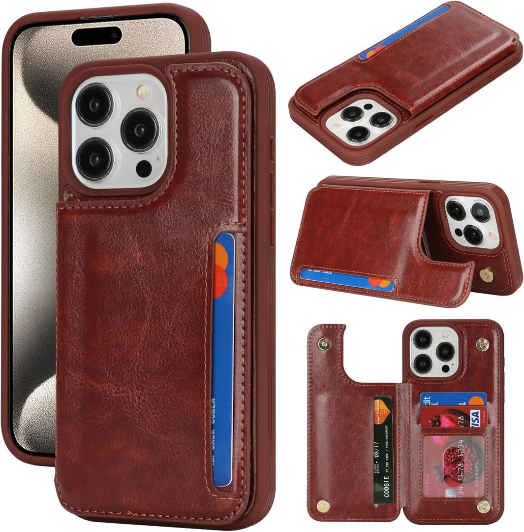 iCoverCase Compatible with iPhone 15 Pro Max Wallet Phone Case with Card Holder for Women Men, [RFID Blocking] Card Slots PU Leather Protective Wallet Case 6.7 Inch (Dark Brown)