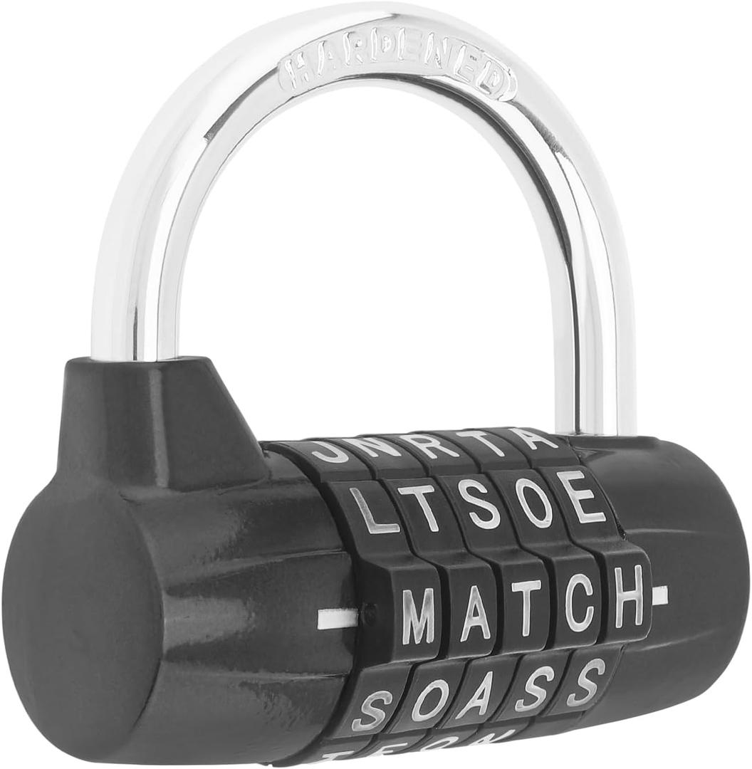Gym Locker Lock 5 Letter Word Lock Safety Padlock Combination Lock for School Gym Locker,Sports Locker,Fence,Toolbox,Case,Hasp Storage (1, Black)