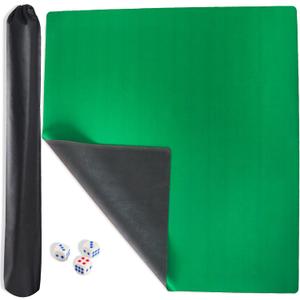 Mahjong Mat, Non-Slip & Noise Reduction Mahjong Table Mat, Game Mat with Carrying Bag & Dice (Green, 35" L x 35" W)