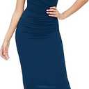 Dress The Population Women Martine Sleeveless Asymmetrical One Shoulder Side Pleat Bodycon Midi Dress, Peacock Blue  (Size L)