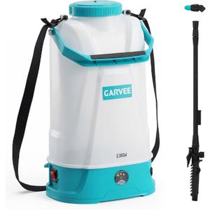 2.38 Gallon Battery Powered Sprayer with Adjustable Shoulder Strap, 0-60 PSI Adjustable Pressure, Electric Sprayer with 1 Nozzles and 1 Wands, 12V 2Ah Battery, Wide Mouth Lid for Weeding, Spraying