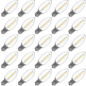 Meconard C9 Led Replacement Christmas Light Bulb, 25 Pack C9 Shatterproof Led Bulbs for Christmas Outdoor String Lights, E17 Intermediate Base, Commercial Grade Holiday Bulbs, Warm White