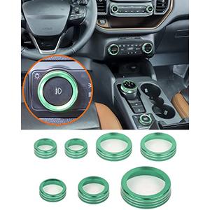 Savadicar CKT02 Billet Aluminum Control Knob Trim Sets, Headlight/4WD/HVAC Climate Control Knob Bezels, Air Conditioner/Radio Switch Cover for 2021-2025 Ford Bronco Sport, Interior Accessories, Green