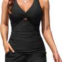 Women Tankini Swimsuit with Shorts - Two Piece Tummy Control Bathing Suit Twist Knot Swimwear 2025 with Pockets (Black) 20W