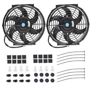 10" Electric Radiator Cooling Fan Assembly Kit, Universal High Performance 12V 80W Motor with Fan Mounting Kit - Black (2 Pack)