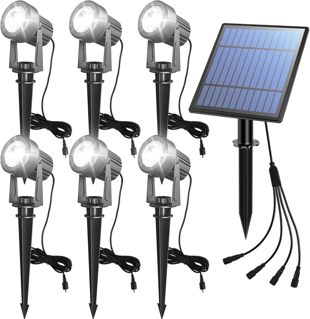 APONUO Solar Spot Lights Outdoor 6-in-1 Solar Landscape Lights Dusk to Dawn Solar Uplights IP65 Waterproof 9.8ft Cable Outdoor Spot Lights for Yard Pathway Garden Tree Decoration (Cool White)