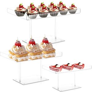 3 Pcs Dessert Table Display Set, Clear Acrylic Buffet Risers Serving Trays for Cupcakes Pastry Cookie, Tiered Stand for Wedding Birthday Party Baby Shower