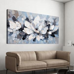 Abstract Canvas Wall Art Decor Large White Wall Art for Living Room Abstract Canvas Art Wall Decor Flower Pictures Oversized Blue Wall Art Prints Artwork for Walls Bedroom Office Decor 29" X58"