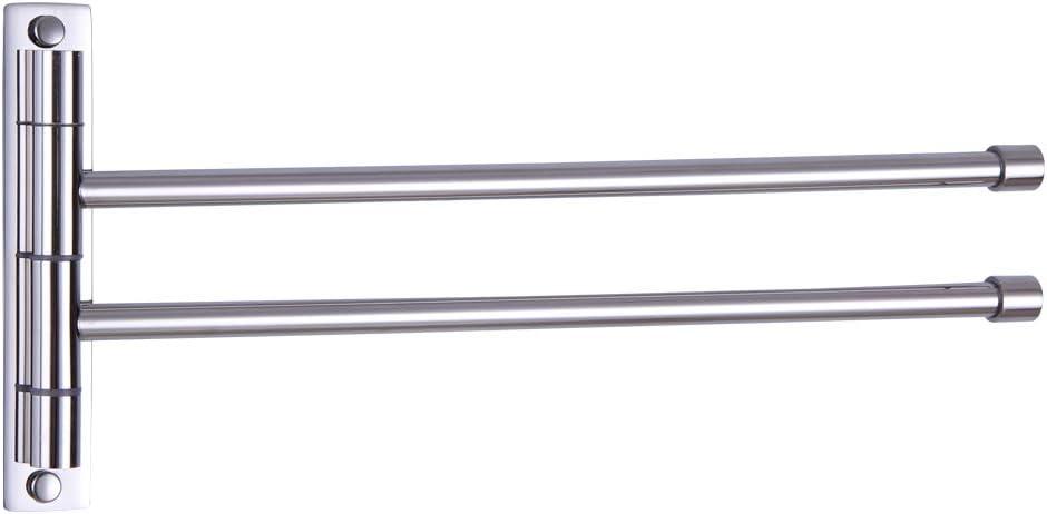 2-Arm Swivel Towel Bar Bathroom Towel Holder Wall-Mounted Swing Out Towel Rack with Hooks Rustproof Polished Finish