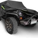 Waterproof Cover for Jeep Wrangler JK JL CJ YJ TJ 2 Door 1987-2023 Outdoor Sun Rain Wind Snow Protection Dustproof Covers with Driver Door Zipper Black