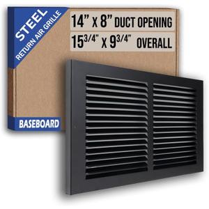 Fits 14x8 Duct Opening | Steel Baseboard Return Air Grille by Handua | Vent Cover Grill | 7/8" Margin Turnback [Depth] to Fit Baseboard | Black | Outer Dimensions: 15.75"W X 9.75 "H