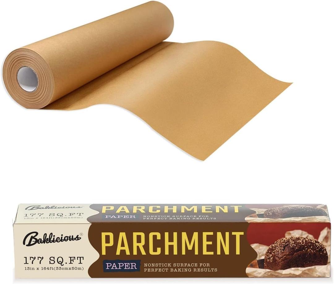 Unbleached Parchment Paper Roll for Baking, 13 in x 242 Ft, 249 Sq.Ft, Baklicious Nonstick Baking Parchment Paper for Baking, Cookies, Bread, Oven, Air Fryer, Steamer, Baking paper