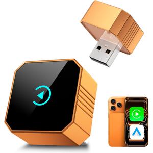 2026 Upgraded Wireless CarPlay Adapter for iPhoneAndroid, Car Play Mini Wired to Wireless Adapter for CarPlay Android Auto 2 in 1 Plug and Play Stable Connection (Orange)