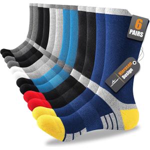Niorasen 6 Pairs Men's Cotton Crew Work Boot Socks, Moisture Athletic Sports Socks for Hiking Running Workout (9-12, Multicolor)