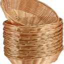 SINJEUN 20 Pack Wicker Bread Basket, Handwoven Oval Plastic Basket, Woven Tabletop Fruit Vegetables Food Serving Basket for Home, Kitchen, Restaurant, Light Brown (20 Pack 9 x 5.9 x 2.5 Inch)