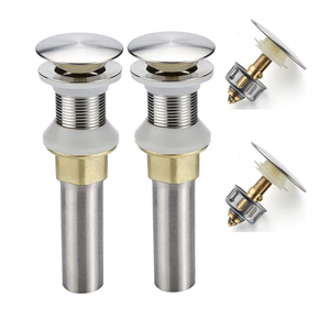 Bathroom Sink Drain,2 Pack Drain Stopper Bathroom Sink Without Overflow,Pop Up Drain Assembly with Detachable Strainer Basket,Built-in Anti-Clogging Strainer,Stainless Steel Brushed Nickel