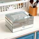 2 Layer Mirror Glass Jewelry Box with Crushed Diamond Decor, Velvet-Lined Trinket Organizer for Rings Earrings Necklaces Bracelets - Elegant Treasure Chest Storage Case for Women Girls (Silver)