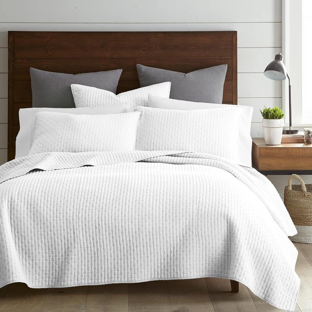 Levtex Home - Cross Stitch Bright White Quilt Set - 100% Cotton - Full/Queen Quilt (88x92in.) + 2 Standard Shams (26x20in.) - Reversible - Cotton Fabric (Quilt - Full/Queen)