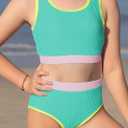 Blibean Tween Girls Swimsuits Two Piece Colorblock Bikini Sets with Chest Pad Size 6-15 Years (S)