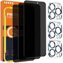QHOHQ for iPhone 16 Pro Max Privacy Screen Protector + Camera Lens Protector, [Military Grade Shatterproof], Top 9H+ Anti Spy Glass, Full Edge Coverage, Ultra Durable,with Installation Tool [3+3 Pack]