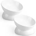 LoeJan Elevated Cat Food Bowl, 5 Oz Ceramic Raised and Tilted Water Bowl, Anti Vomiting and Protect Pets' Spines Dishes for Small Dog, Fat Faced Cat, Kitten (White, 1 Pack)