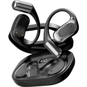 Open Ear Headphones Bluetooth Wireless Over Ear Earbuds with Ergonomic Earhook Ear Buds, Led Power Display,48h PlaytimeIpx6 Waterproof Comfortable for WorkoutCyclingRunning (Black)