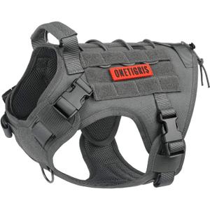 OneTigris Tactical Dog Harness Vest,No-Pull Service Dog Vest with Hook & Loop Panels,Adjustable Dog Vest Harness for Walking Hiking Training(Grey,XS)