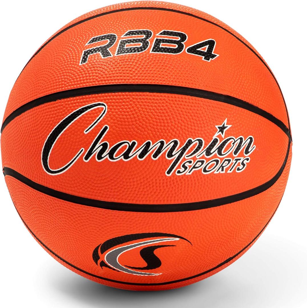 Champion Sports Rubber Basketballs  Durable Indoor & Outdoor Training & Recreational Game Balls, Multiple Sizes & Colors (Orange)