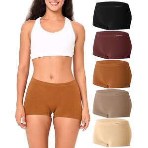 BAMBOO COOL Seamless Boyshort Underwear for Women Mid Waist Stretchy Panties Moisture Wicking Boxer Briefs 5 Pack M