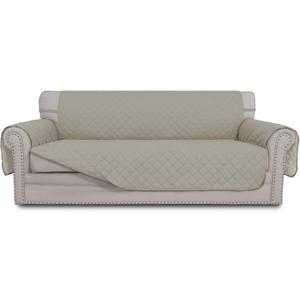 Easy-Going Reversible Oversized Couch Cover for 3 Cushion Couch Sofa Cover for Dogs Water Resistant Furniture Protector Cover with Foam Sticks for Pet (Oversized Sofa, Beige/Beige) (X-Large Sofa)