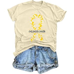 MOUSYA Childhood Cancer Awareness T Shirt Gold Ribbon Pediatric Cancer Shirts Gift T-Shirt L