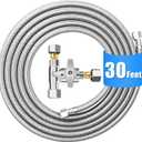 Fridge Water Line Kit - 30FT Premium Stainless Steel Braided Refrigerator Water Line with Tee Stop Valve,Foodgrade PEX Inner Tube Ice Maker Water Line with 1/4" Fittings for Refrigerator Ice Maker