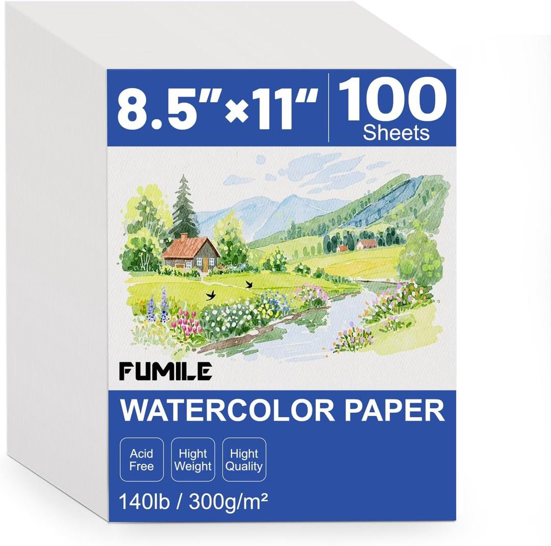 100 Sheets 8.5x11 Inch Watercolor Paper Bulk, 140lb /300GSM White Cold Press Water Color Paper for Kids Adults Artists. Thick Cotton Bulk Watercolor Papers for Art Supplies
