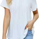 Womens T Shirts Short Sleeve Pleated Dressy Tunic Casual V Neck Summer Tops Blouses Beach Vacation Clothes, M