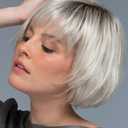 TISHINING Short White Blonde Bob Wig with Bangs for White Women Ombre Blonde Layered Straight Synthetic Hair Wig with Dark Roots Natural Chin Length Bob Wigs for Daily Party Use(10 Inch)