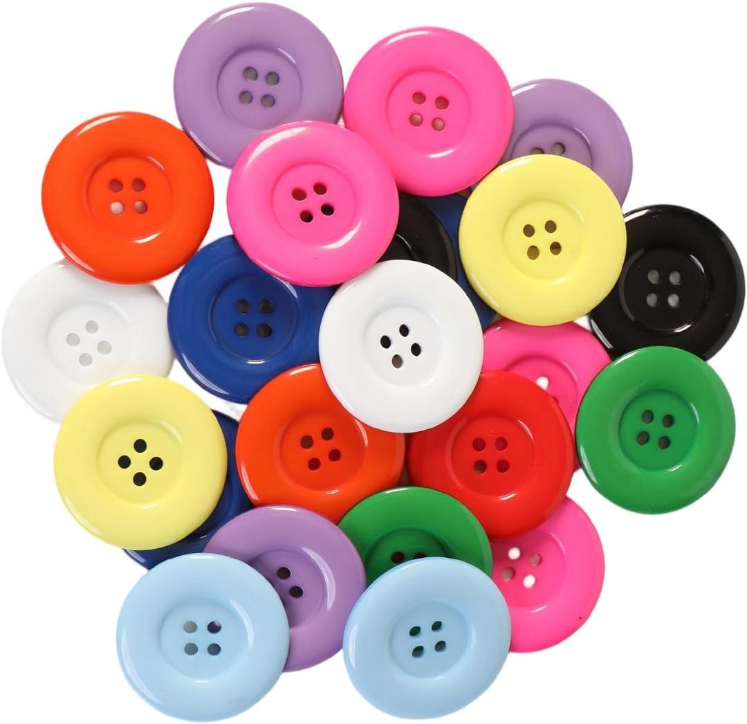 Large Resin Sewing Buttons, 1-1/2 inch,38mm, 4-Hole, Multicolored Craft Buttons for DIY Projects, 30 Pack (Multicolored)
