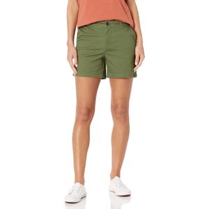 Amazon Essentials Women's Mid-Rise Slim-Fit 5 Inch Inseam Khaki Short  (12, Dark Olive)