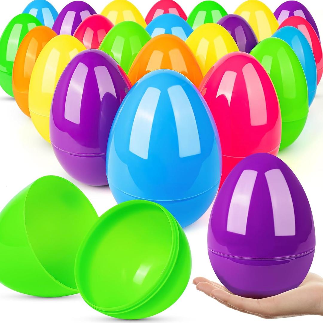 V-Opitos 24 PCS Jumbo Easter Eggs, 6 Inch Large Plastic Easter Eggs, Bulk Fillable Empty Eggs for Easter Egg Hunt, Surprise Eggs, Basket Stuffers Fillers, Easter Party Favor for Kids