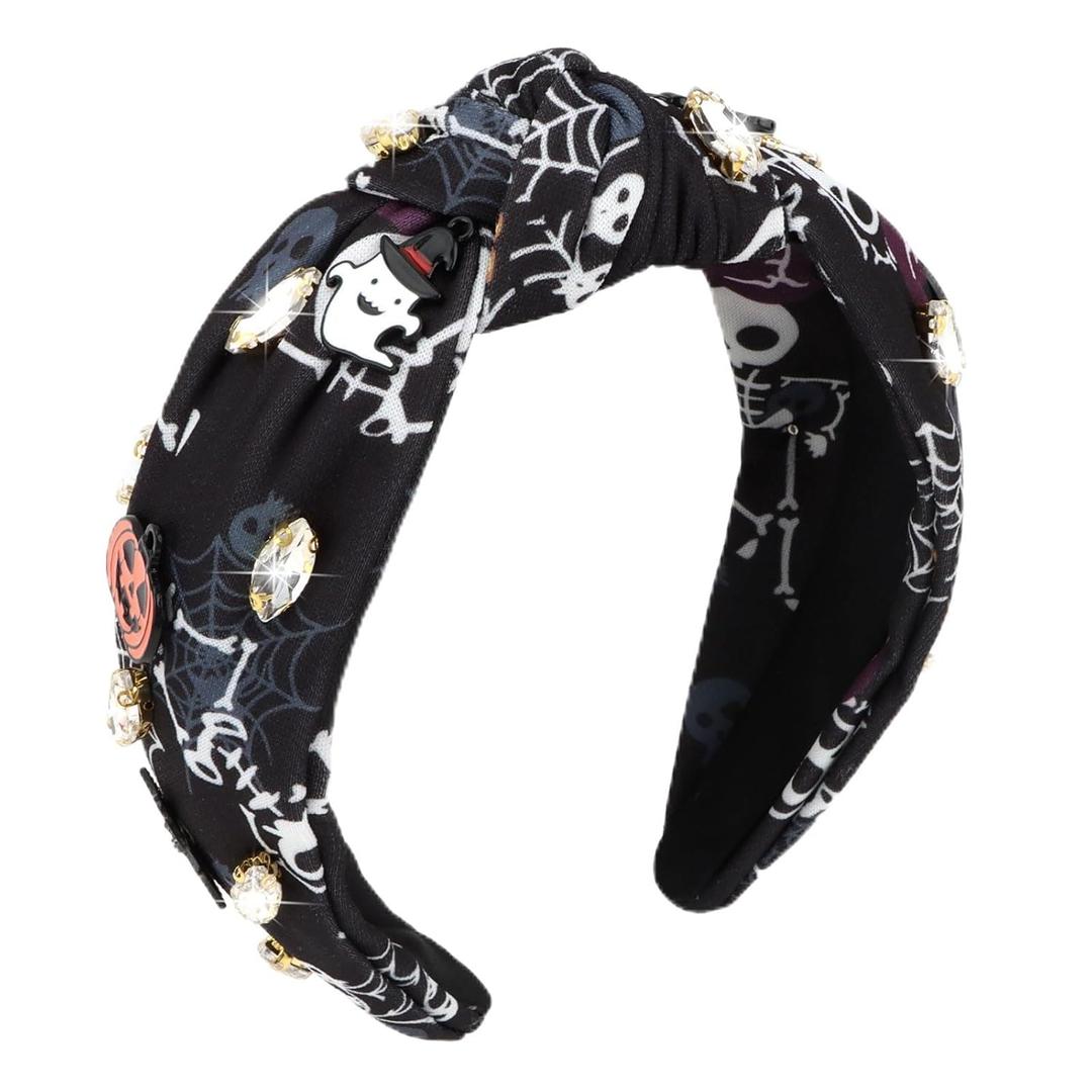 CIEHER Halloween Headbands for Women Girls - Wide Pumpkin Pattern Bow Hair Band Accessories - Black