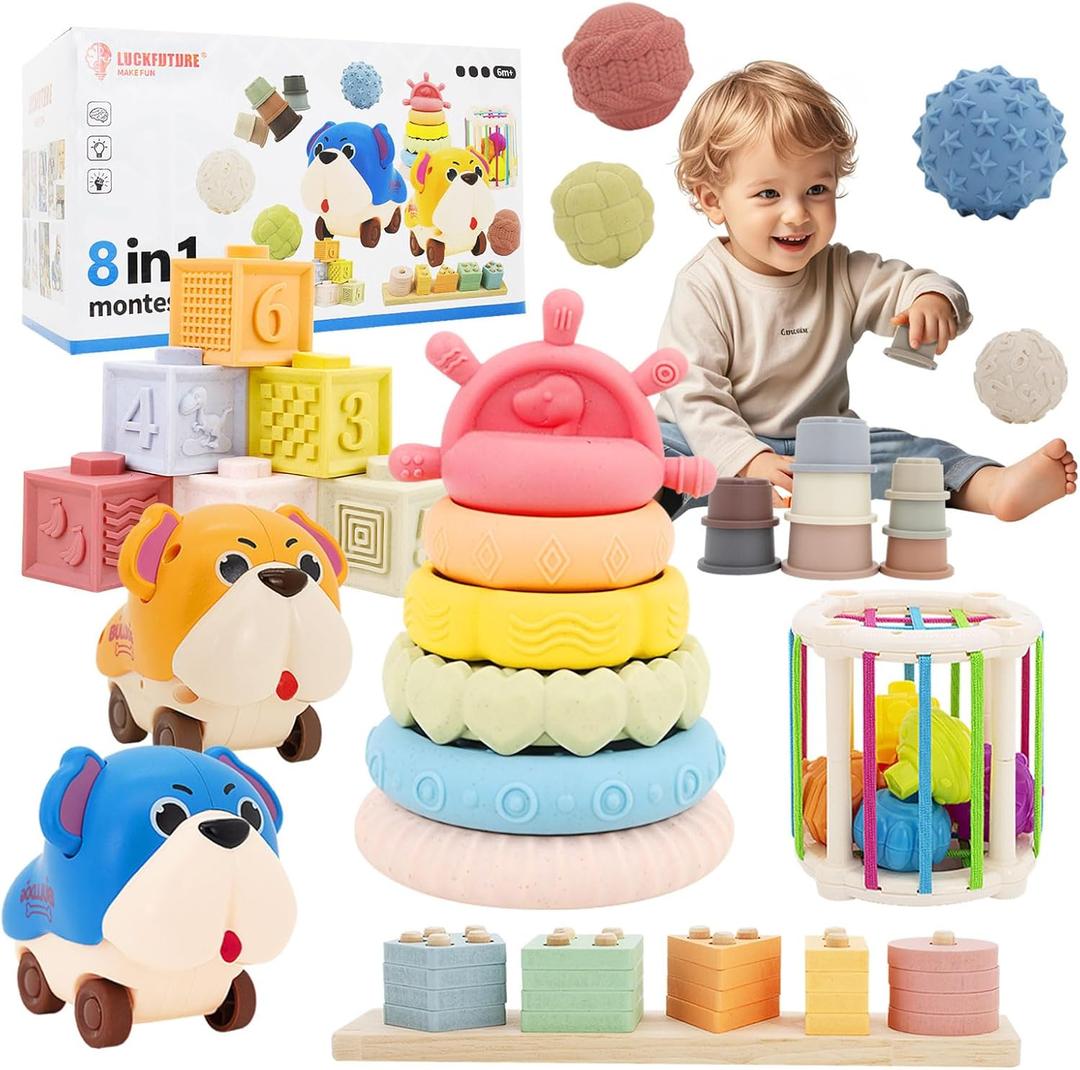 LUCKFUTURE Premium Baby Toys for 6-18 Months, 8 in 1 Montessori Toys Set, Educational Learning Toys for Toddlers 1-3 Years Old Trendy Babies Gifts for Boys & Girls