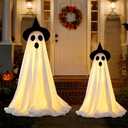 2 Packs Halloween Decorations Outdoor Indoor, 4 FT Ghost Decor with Witch Hat & LED String Lights, Easy Assemble Ghosts, Halloween Decorations for Home Outside Porch Yard Garden Lawn Party